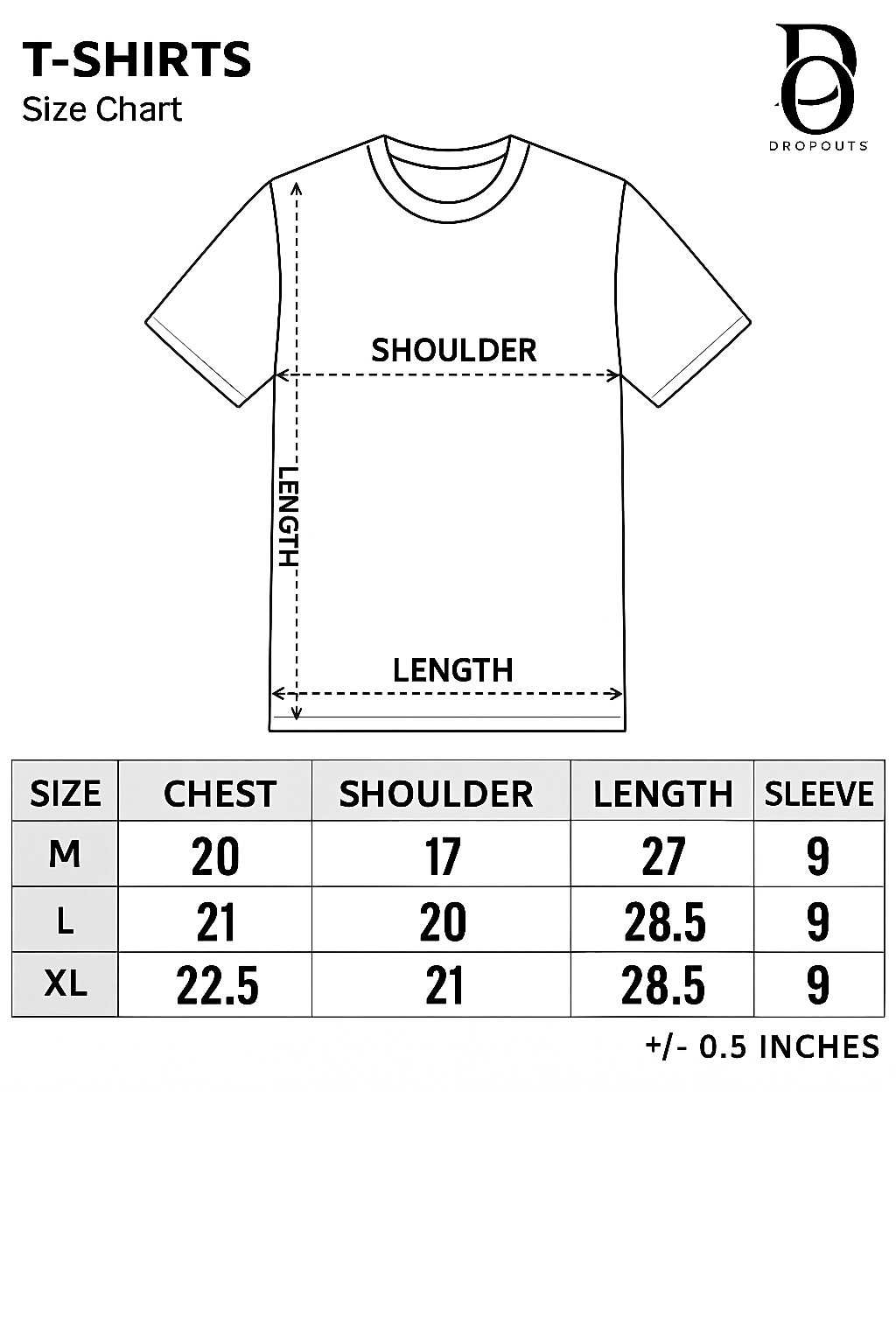 Jersey T-Shirt – Olive Green Size Chart